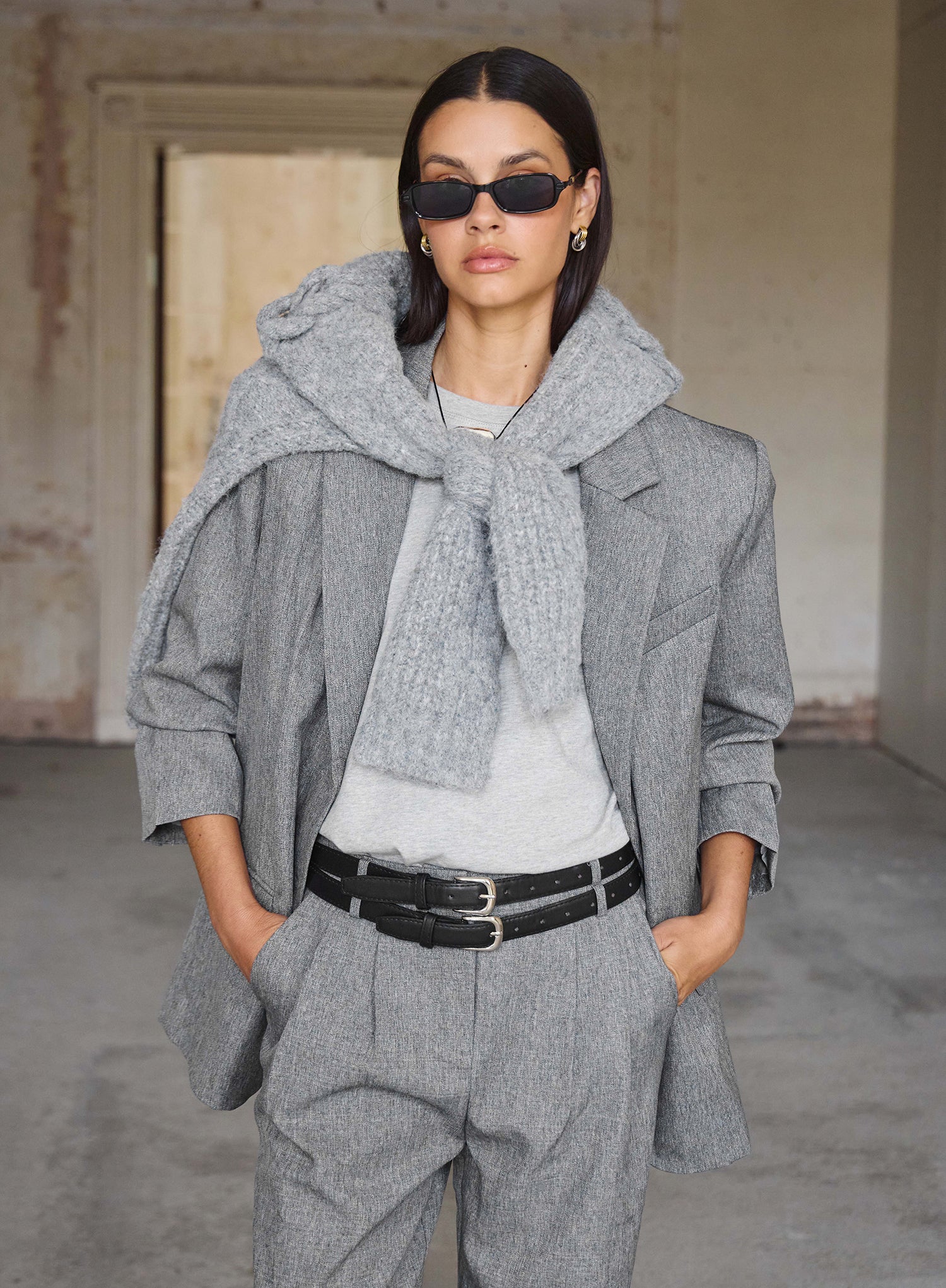Grey Tailored Oversized Blazer